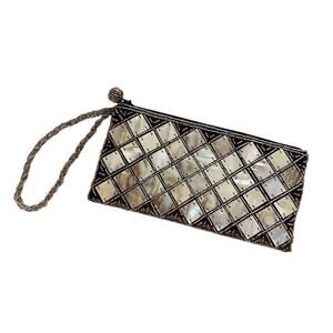 Vintage MAD Bags Bronze Beaded Clutch – Mother of Pearl Accent Wristlet